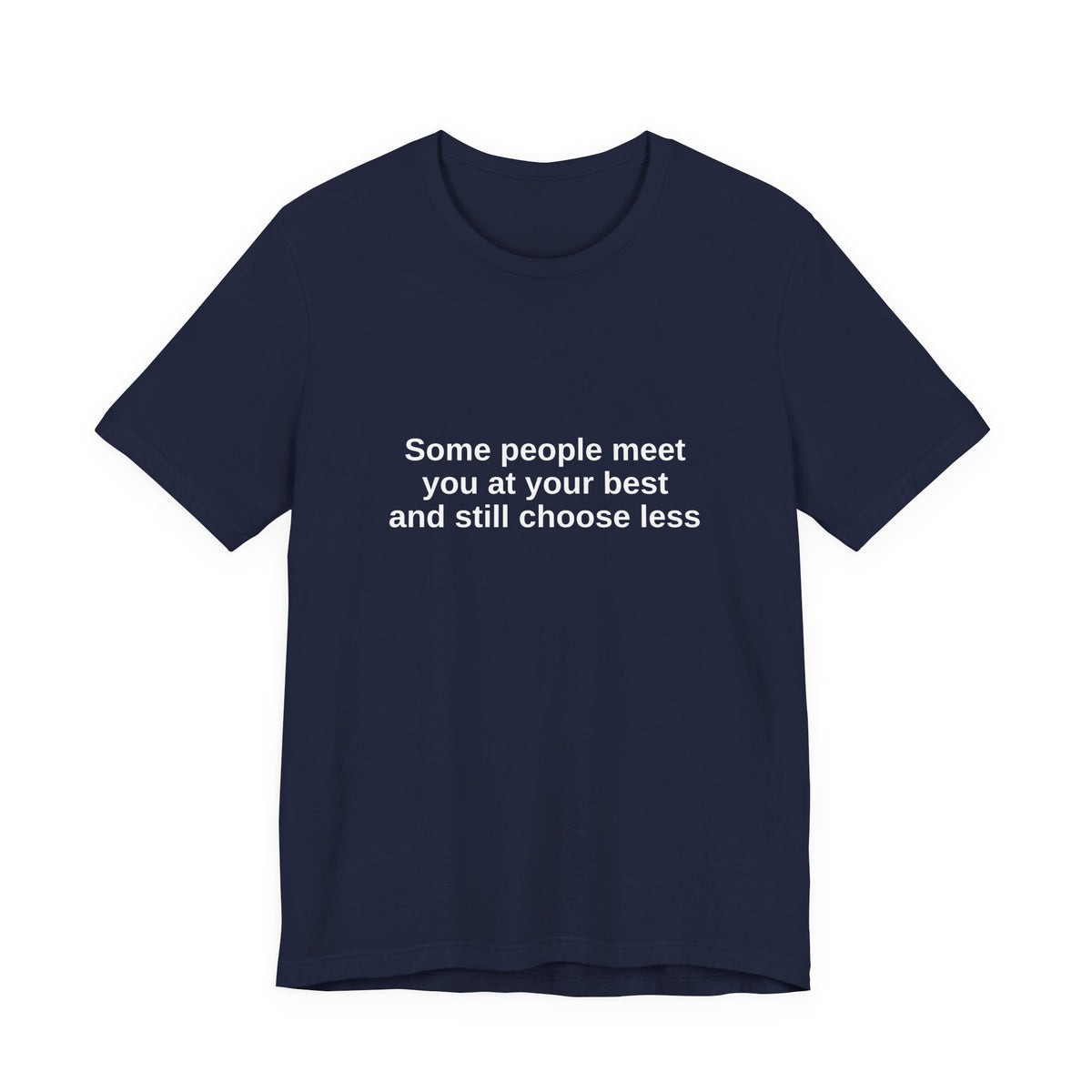Black t-shirt with white and gold graphic design on a white background