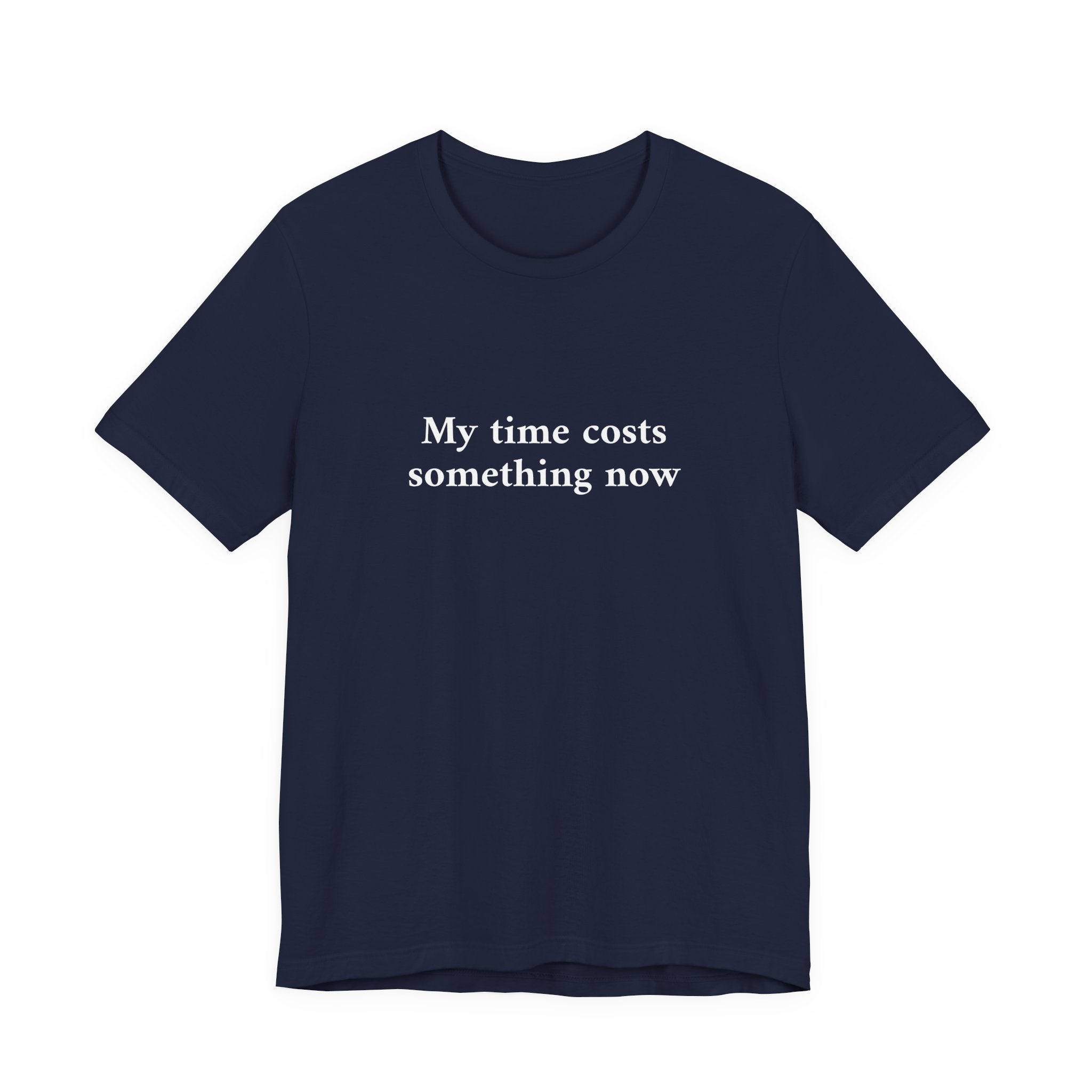 Navy blue t-shirt with a graphic design on a white background
