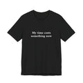 Navy blue t-shirt with a graphic design on a white background